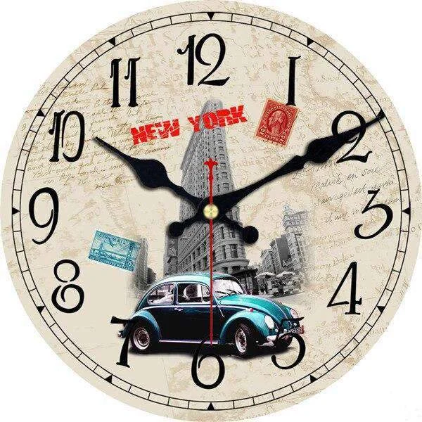 Retro Wanduhr New York im Collage Stil
