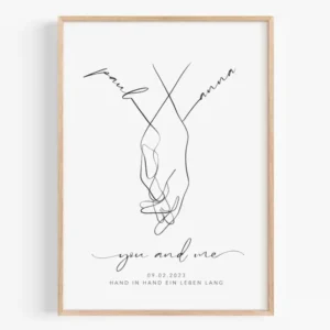 Hochzeitsgeschenk personalisiert mit Namen & Datum - Bild Brautpaar Hand in Hand