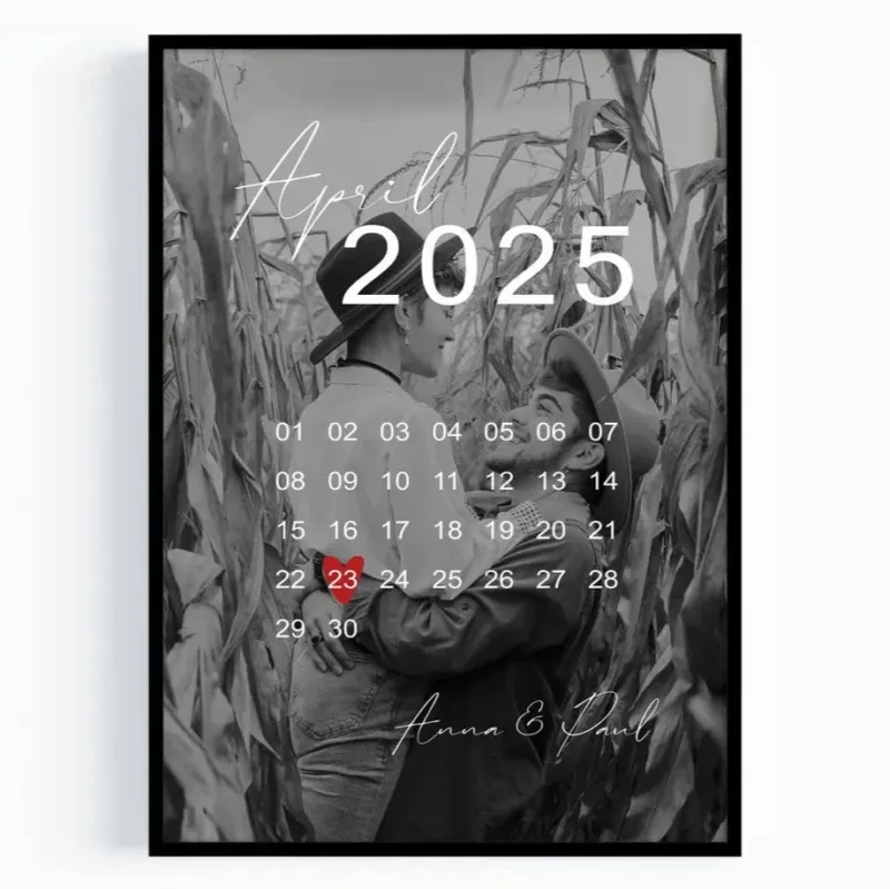 Personalisierter Foto Kalender Poster mit Wunschdatum für Paare