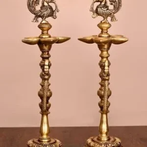 Brass Peacock Diya/lamp pair (12 inch)