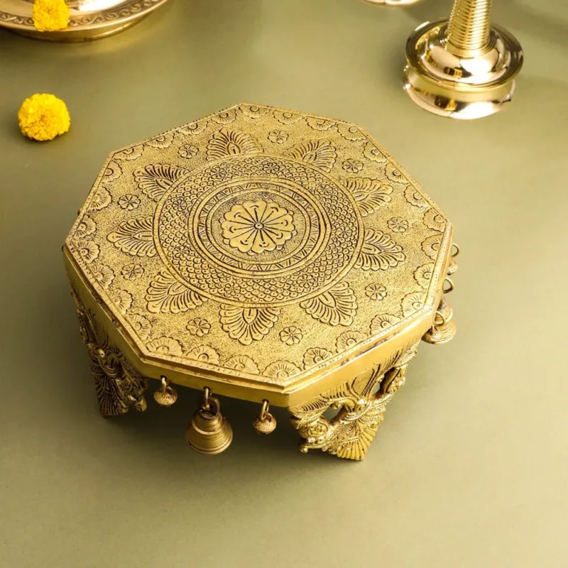 Brass Chowki with Bells | Pooja Stool (5 inch)