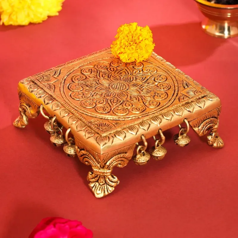 Brass Chowki with Bells | Pooja Stool (2.2 Inch)