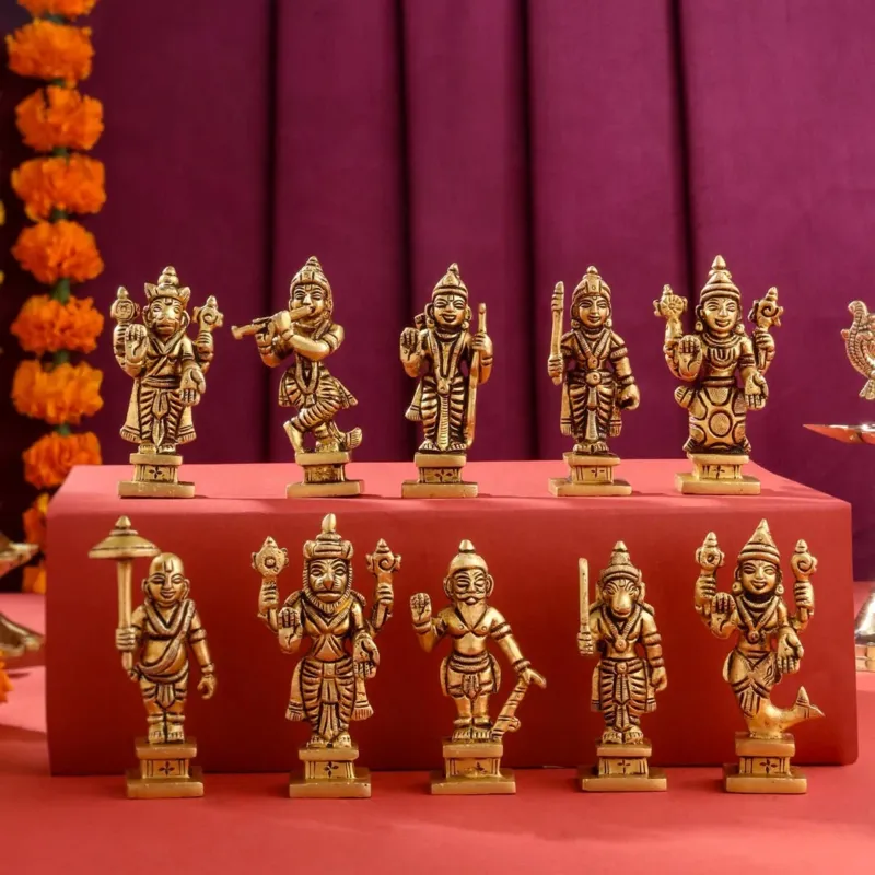Brass Superfine Dashavatar/ Vishnu Avatar Statue set (3.5 INCH)