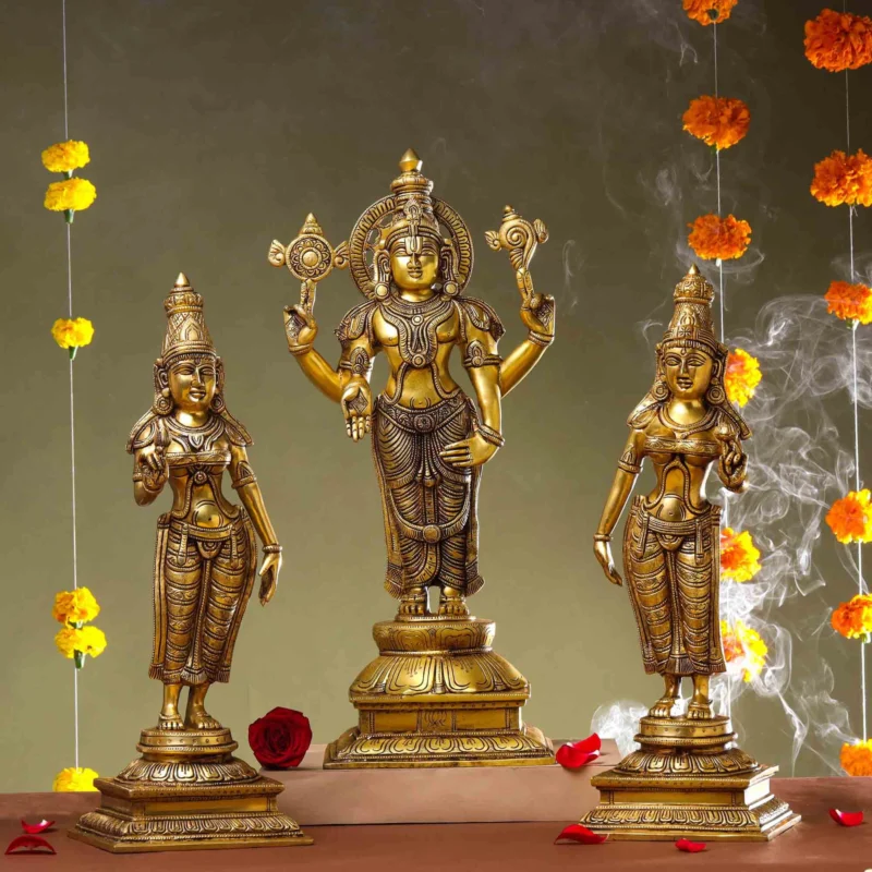 Brass Lord Balaji With Sri Devi Ans Bhudevi Idols SET