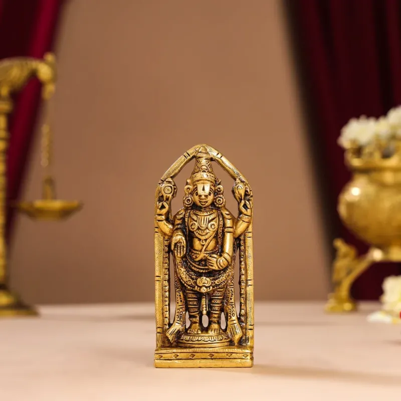 Tirupati Balaji/Venkateshwar Brass Idol in antique Finish(4 INCH)