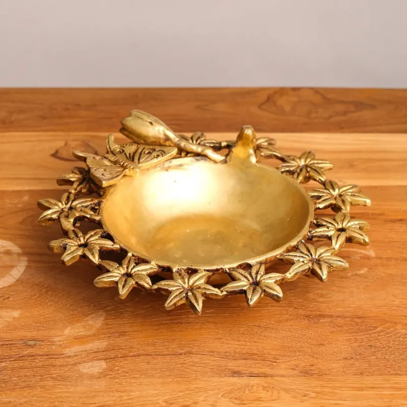 Designer Flower shaped Urli with Butterfly (3 inch)
