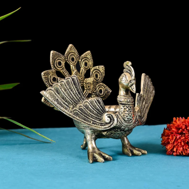 Brass Mini Peacock urli diya/lamp (6.5 inch)