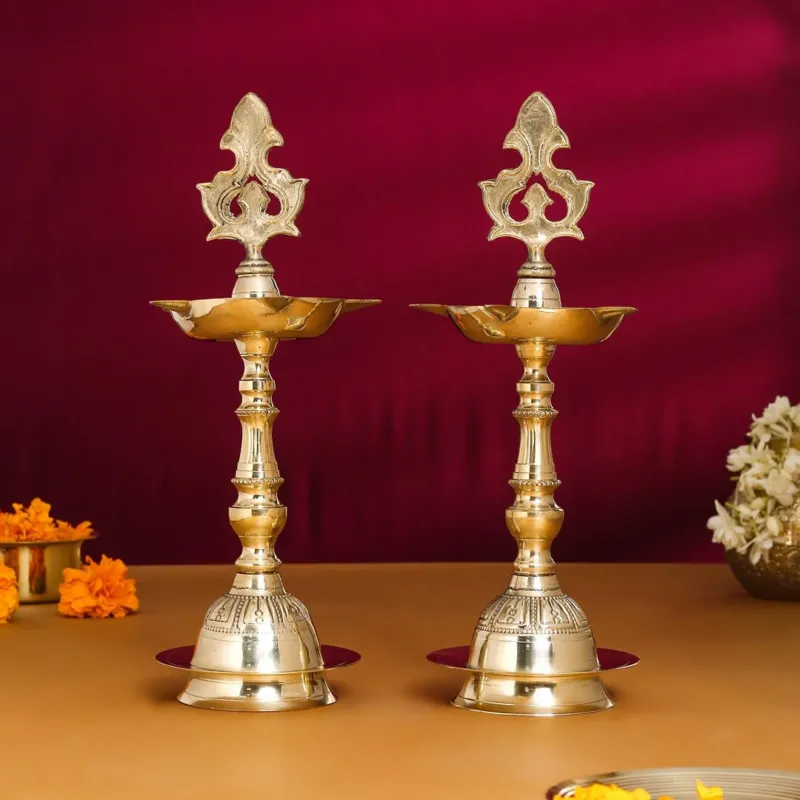 Brass Kashi Patta samai/diya pair (11 inch)