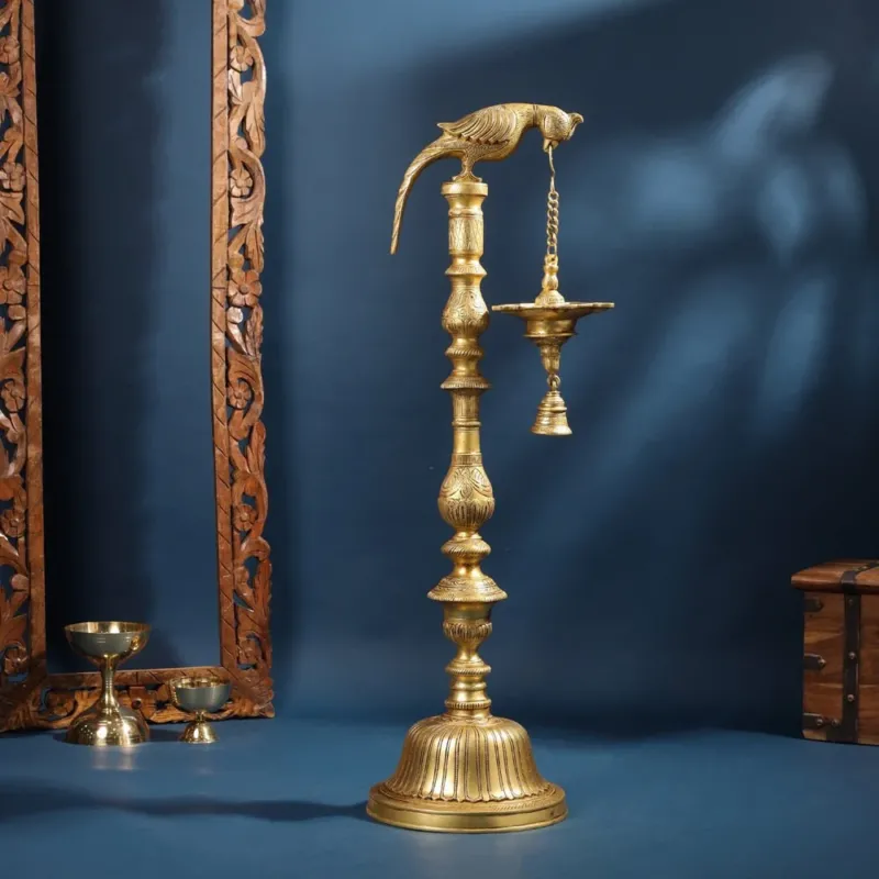 Brass Parrot Lamp with bell (50 inch)