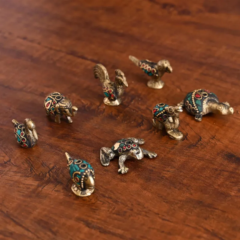 Brass Stone Work animal figurine incense holder set
