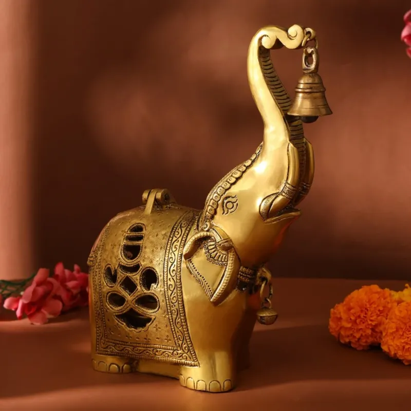 Brass Elephant Diya With Bell (10.5 inch)
