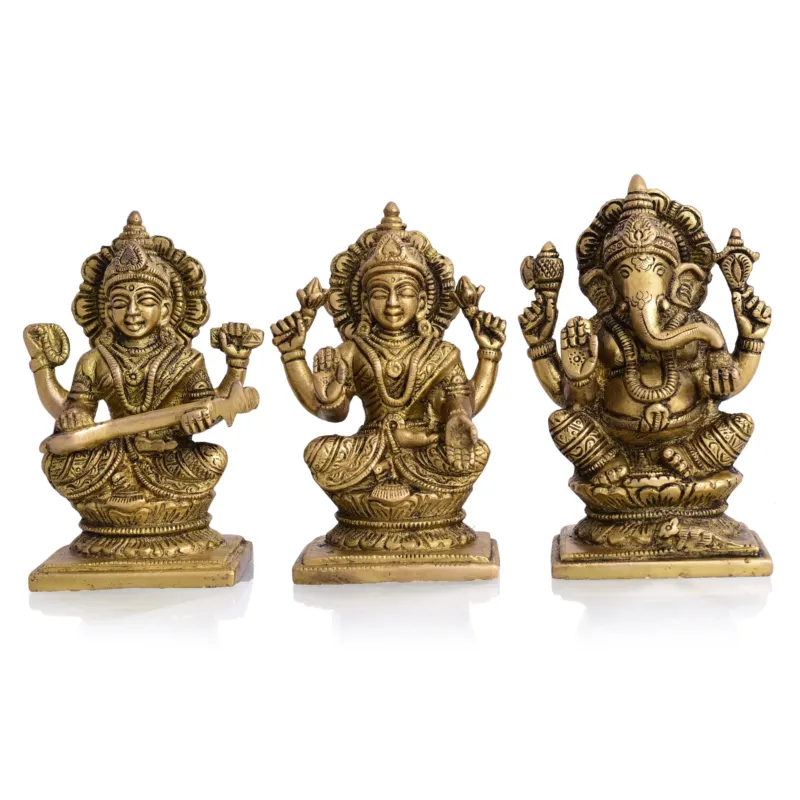 Brass Ganesha Lakshmi And Saraswathi Idols