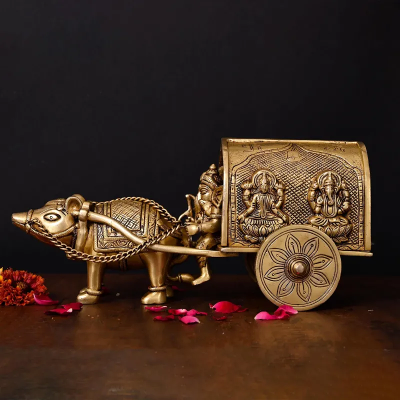 Brass Lord Ganesha On Mushak CART (6.5 INCH)