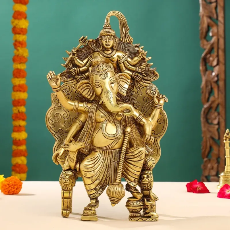 Brass Ganesha On Throne (Singhasan) Idol (16 INCH)