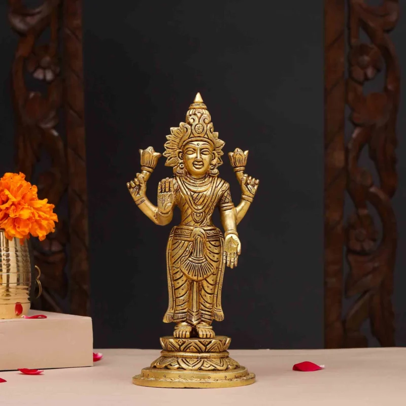 Brass Standing Goddess Lakshmi Idol (9 INCH)