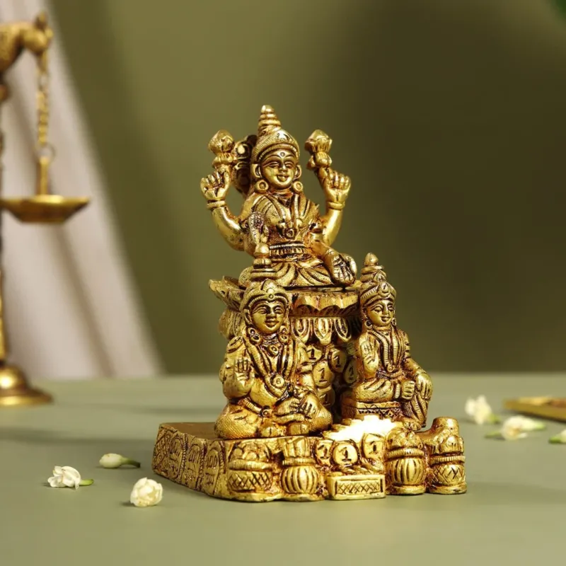 Brass Lakshmi, Kuber Statue With Chitralekha (6.2 INCH)