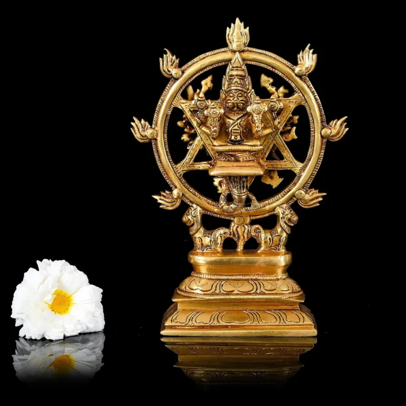 Brass Superfine Vishnu Narsimha Chakratalwar Statue (9.5 INCH)