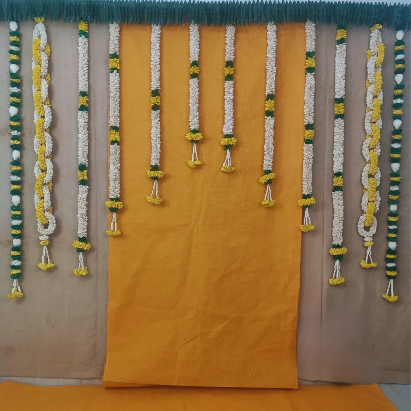 Lily and Marigold Flower Sola wood Pooja Backdrop Kit
