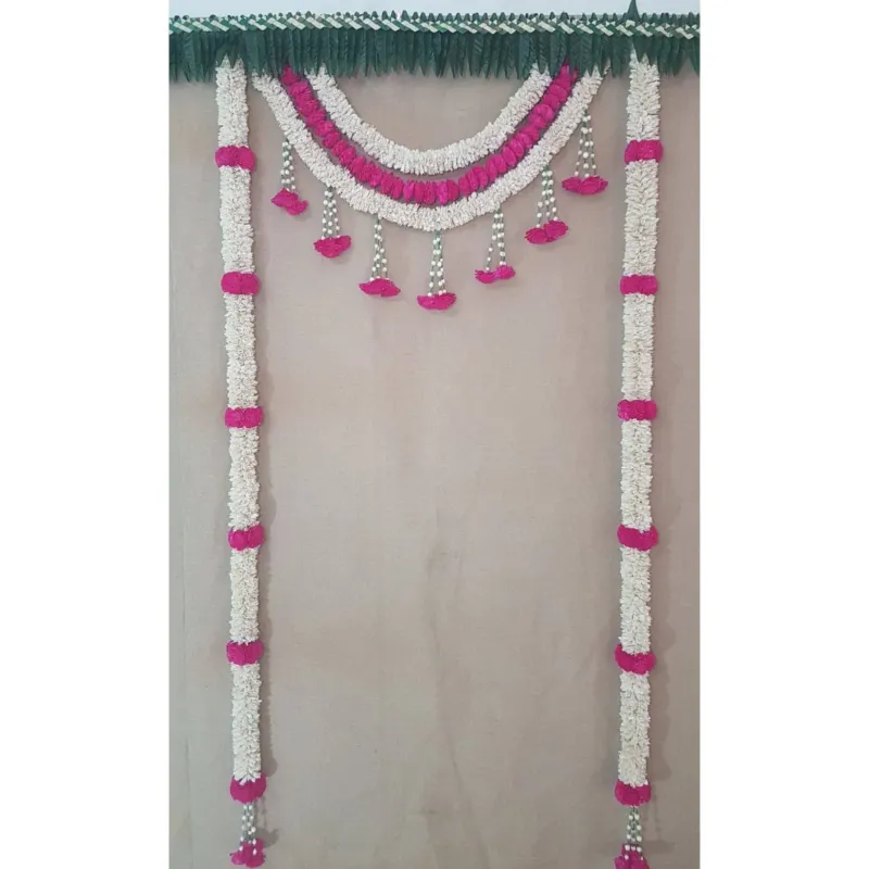 Pink and White Marigold and Lily Flower Thoran