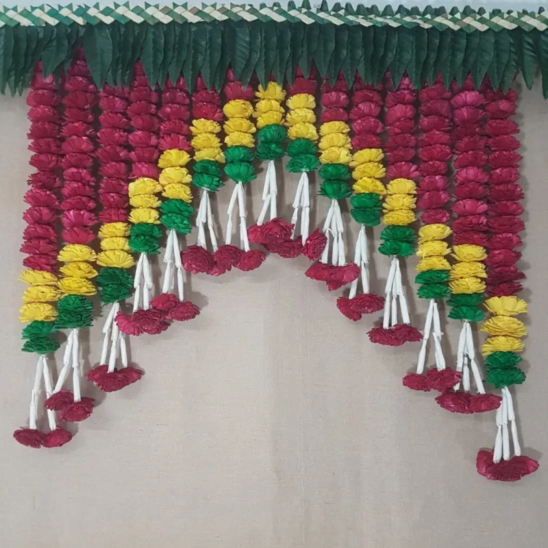Marigold Flower Thoran for Pooja Backdrop Decoration in Red and Yellow