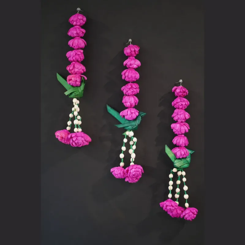 Belly Flower Sola Wood Hanging with Jasmine and Palm leaf Parrot (Set of 2)