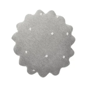 KNITTED CUSHION ROUND BISCUIT GREY