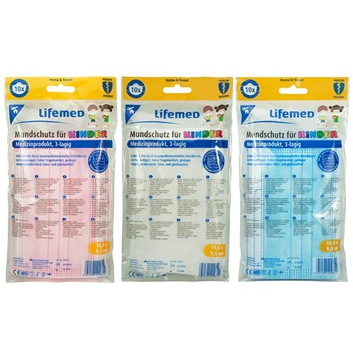 Lifemed Kinder-Mundschutz 3-lagig 9,5 x 14,5 cm farbig sortiert mit Nasenbügel
