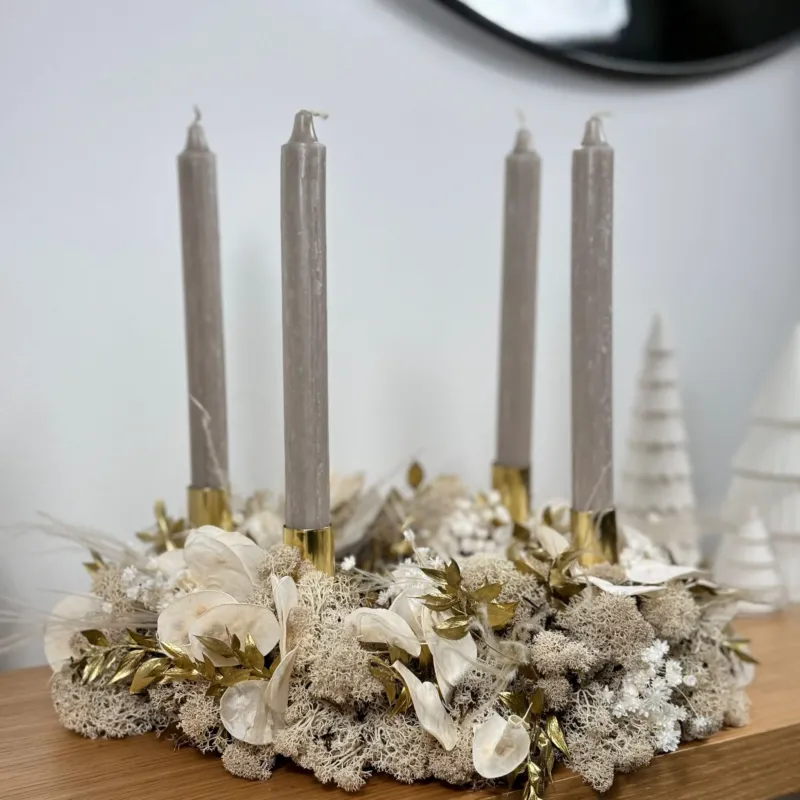 Adventskranz Reindeer Moos - beige gold Outlet - Lykke&You GmbH
