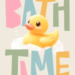 Cute Rubber Duck Pastel Bathroom Art for Kids, Colorful Bath Time Poster Rubber Ducky Wall Print for Nursery or Playroom, Fun Dopamine wall art for Bathroom Decor