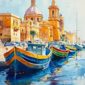 A Vibrant Watercolor Painting Of Malta