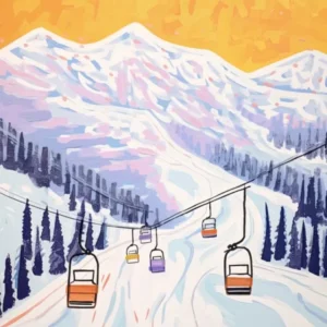 Whistler Blackcomb British Columbia, Canada, Ski Resort Pastel Colours Illustration 3