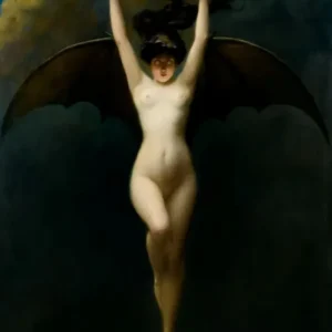 La Femme Chauve-Souris (c.1890) - The Bat Woman French Vintage Art Oil Painting by Albert Joseph Pénot - Remastered Archival High Resolution Nude Witch