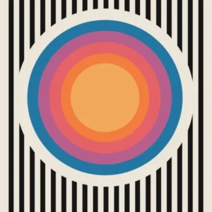 Bauhaus 1919 Stripes & colored circles pattern, European, vintage, retro, museum, cool, colorful, minimal, aesthetic, vibes
