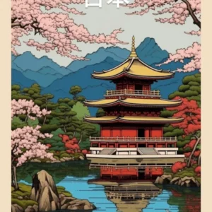 Byodo In Temple, Japan Vintage Travel Art 1 Poster