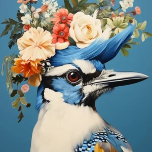 Bird With A Flower Crown Blue Jay 2