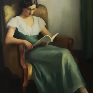 Antique Woman Reading Oil Painting