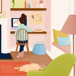 Illustration Of Woman Working in Home Office