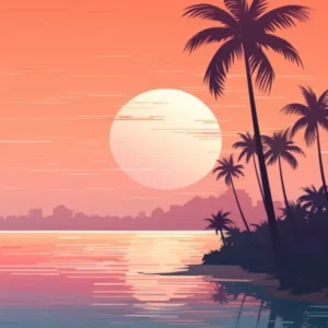 Illustration Of Half Moon Caye Belize In Pink Tones 1
