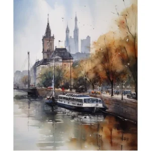Frankfurt, Germany 3 Watercolor Travel Poster