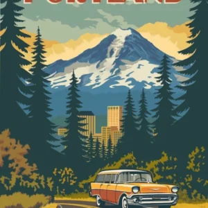 Portland, Oregon Vintage Travel Poster