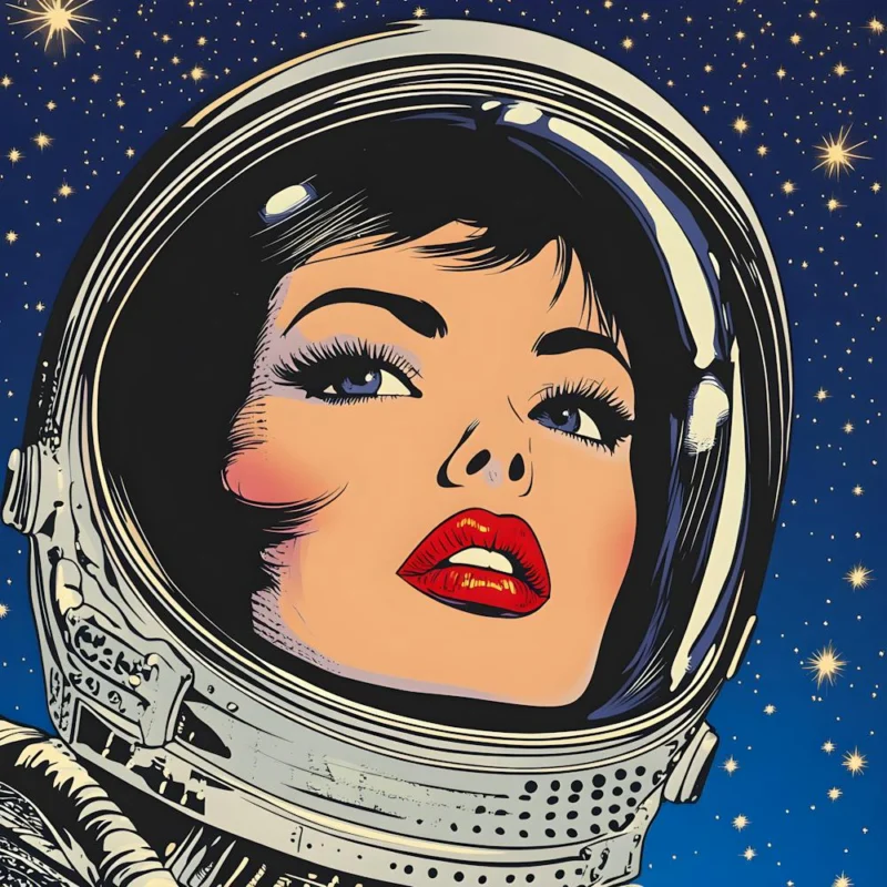 Retro Space Woman Art Pop Art Astronaut Illustration, Sci Fi Vintage Aesthetic