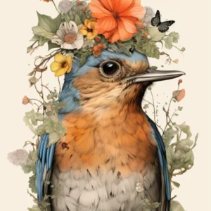 Bird With A Flower Crown European Robin 2