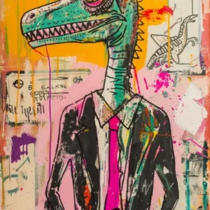 Dinosaur In A Suit Pink Graffiti Style 2