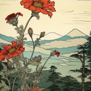 Hanagasa Japanese Florist Daisy 3 Japanese Botanical Illustration