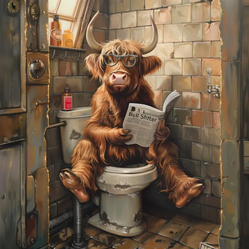 Maxoperandi Illustration Of A Highland Cow Sitting On A Small T E80a37fd 4a9b 4325 97b7 Cceb90d51268