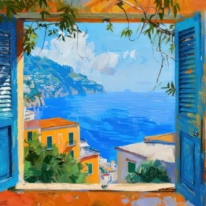 Positano From The Window View Painting 3