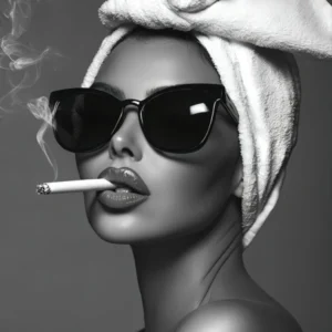 Woman Smoking In Bathroom Wall Art, Black And White Print, Retro Fashion Photo, Feminist Poster, Fashion Photography, Bathroom Wall Decor