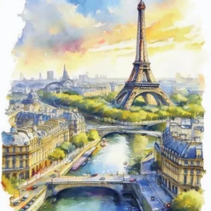 Eiffel Tower, Parisian Cafes, French Spring, Spring Watercolors, Parisian Buildings, Pedestrian Bridge, Paris River, Parisian Prints, Frenchs, Watercolors, Travel Souvenirs, Parisian Posters.47 1