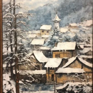 Vintage Winter Painting Bavaria Germany 3