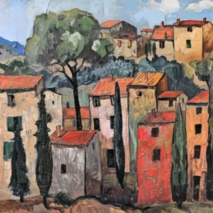 Charming Courtyard Painting Inspired By Paul Cezanne